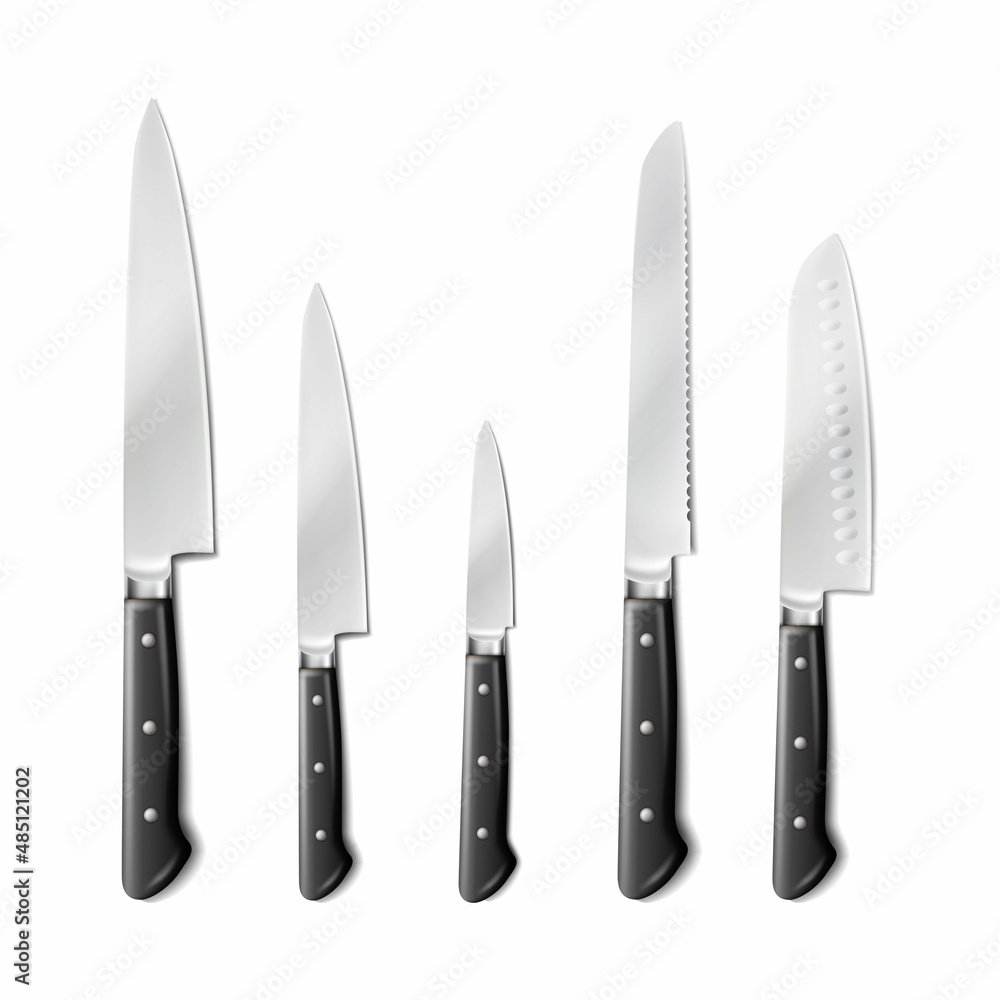 3d realistic black kitchen knifes. 3d realistic black kitchen knifes.