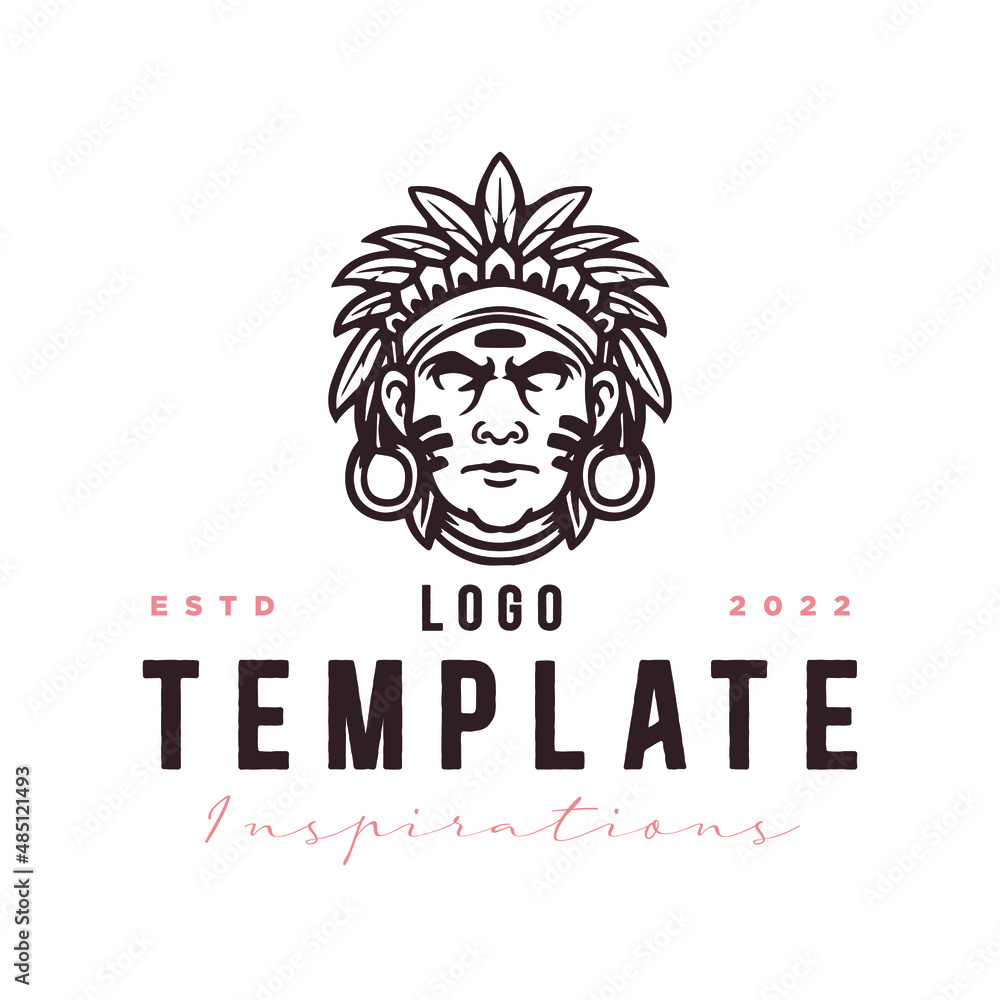 indian chief head vector isolated.