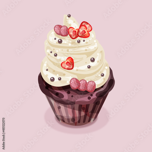 Cupcake sweet dessert design chocolate with berries and cream