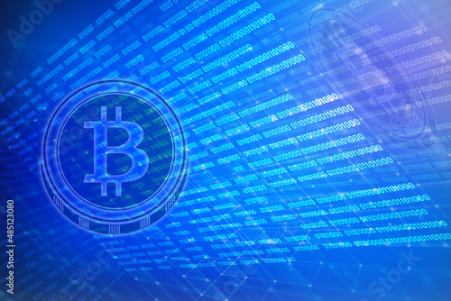 2d illustration bitcoin digital currency, futuristic digital money, futuristic digital innovation background  
