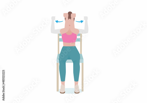 Exercises that can be done at home using a sturdy chair.
Arms parallel to the floor and your lower arms  Engage your chest and arm muscles and press your forearms together.  with Chest Squeezes.