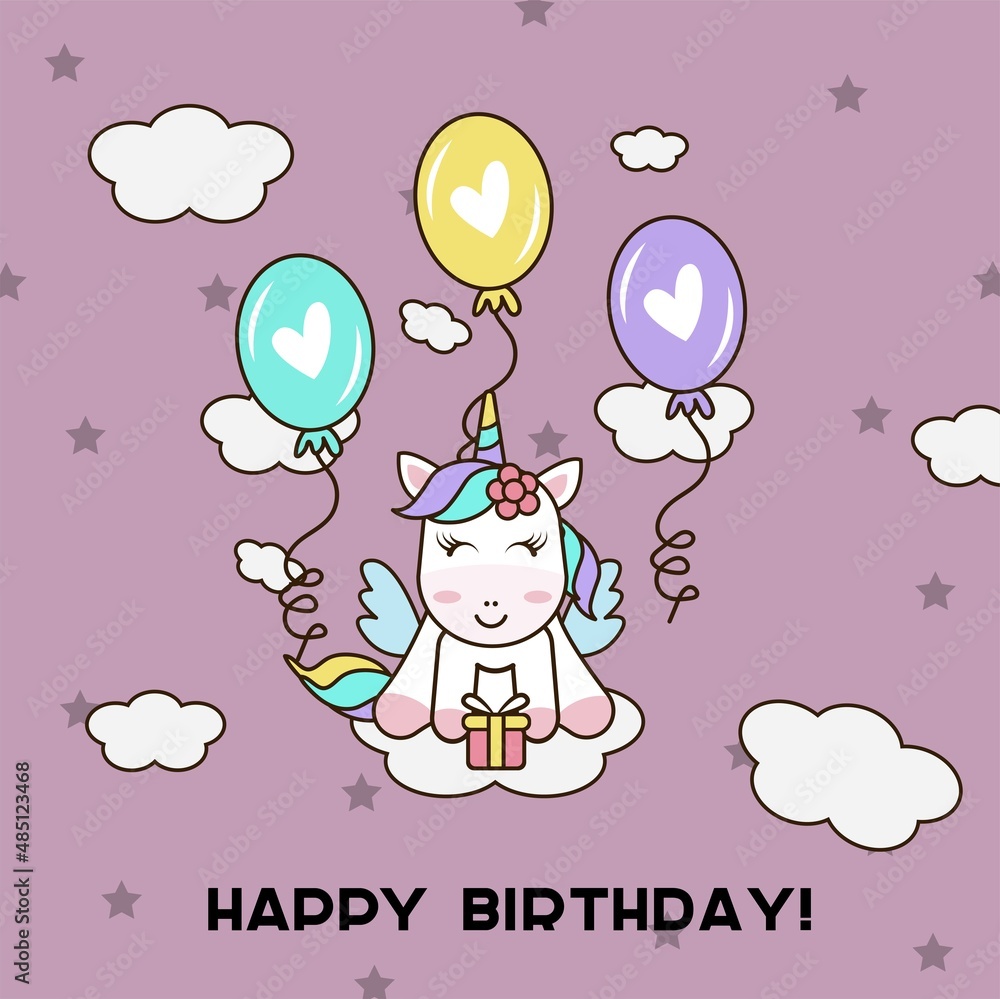 Cute cartoon unicorn character. Baby shower print Cute cartoon unicorn character. Baby shower print