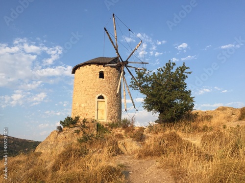 An old windmill in Foça, Izmir. Historical Windmill
