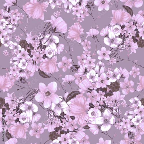 Hand drawn spring floral pattern  Floral seamless pattern Botanical spring pattern