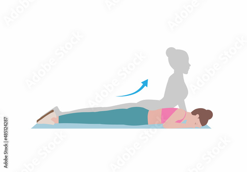 Women doing cool down after exercises. for doing Abs Stretch which Building greater flexibility overall, Helping your body get back to its pre-exercise state. Illustration cartoon style.