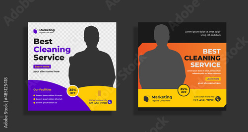 Cleaning service social media post square web banner design template