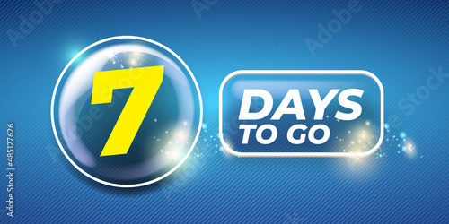 Seven days to go countdown blue horizontal banner design template. 7 days to go sale announcement blue modern shiny banner, label, sticker, icon, poster and flyer.