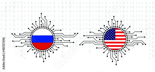 Hybrid war and warfare, DDoS attack. Cyber war, America and Russia conflict. Hackers and cyber crime, Hackers and cyber criminals phishing steal personal information, login details or password, 