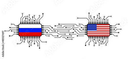 Hybrid war and warfare, DDoS attack. Cyber war, America and Russia conflict. Hackers and cyber crime, Hackers and cyber criminals phishing steal personal information, login details or password, 