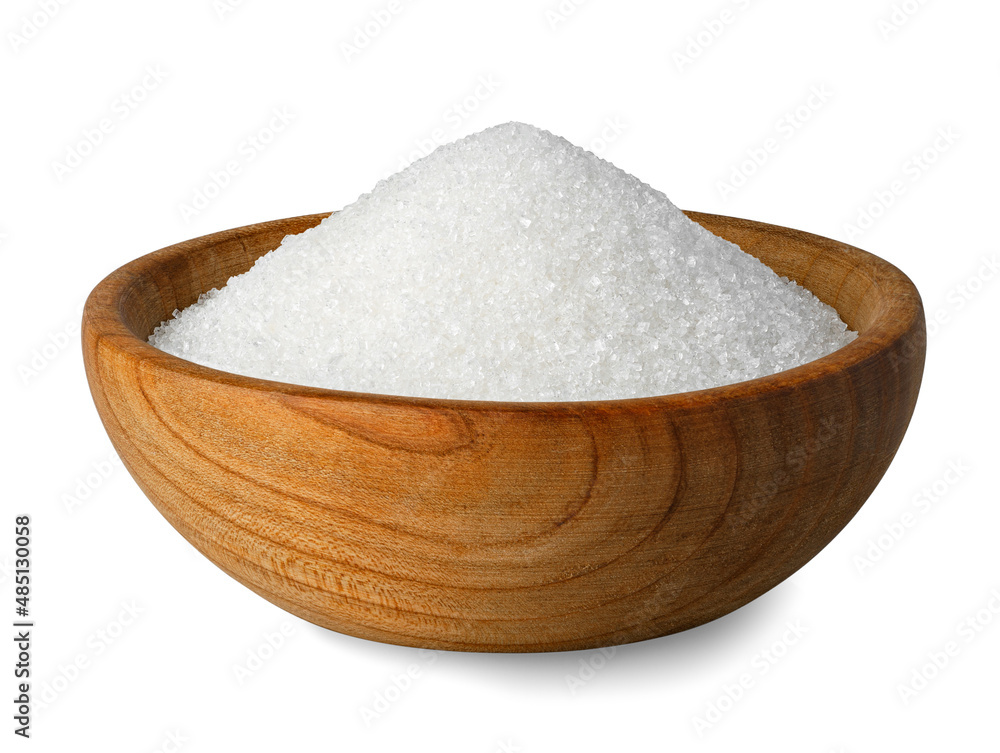 sugar in wooden bowl isolated on white sugar in wooden bowl isolated on white
