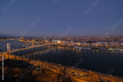 Budapest by night, view on the Danube river and the Chain Bridge
