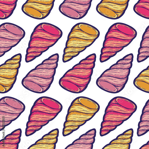 Beautiful Line Art Seashells Seamless Surface Pattern Design