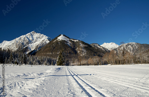 cross-country trail in a winter landscape in Pertisau Austria
