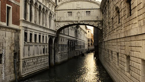 Venice, Veneto Region, Italy. August 2018. The bridge of sighs, the name derives from the narrative that at the time of the serenissima the prisoners sighed seeing for the last time the world outside. photo