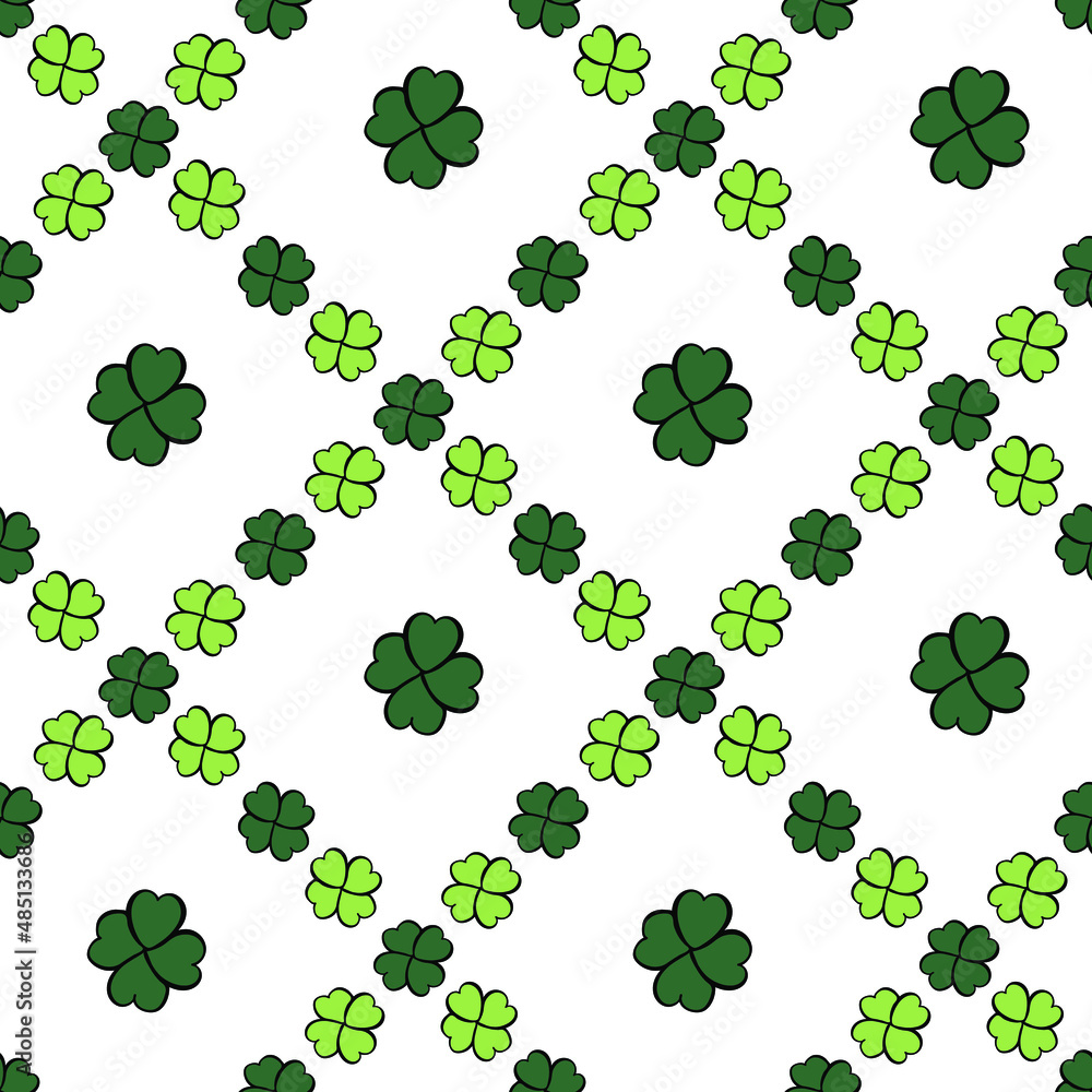 Fototapeta premium Clover seamless pattern. St. Patrick's Day hand-drawn spring background. Vector illustration.