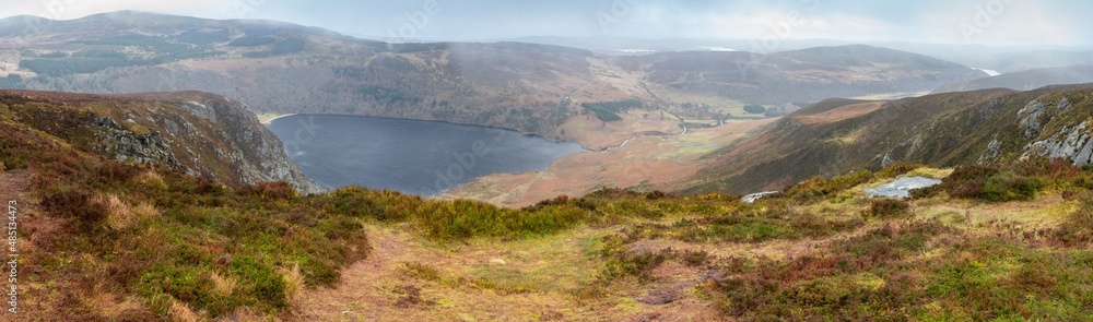 Guinness Lake, Lough Tay - panoramic view from  Luggala Vista over Wicklow Mountains