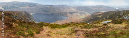 Guinness Lake  Lough Tay - panoramic view from  Luggala Vista over Wicklow Mountains