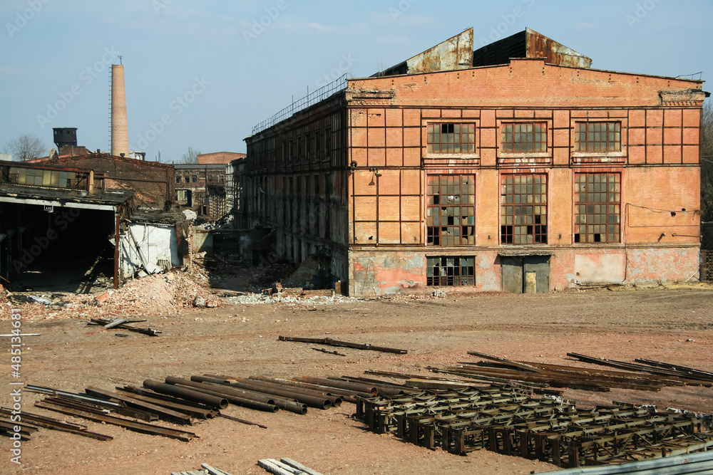 Fototapeta premium Old vintage ruined plant or factory. Soviet architecture
