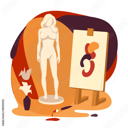 Artists and sculptors painting and sculpting at art residence or place for creative people. creating contemporary artworks. Modern colorful vector illustration in flat cartoon style
