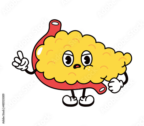 Cute angry sad pancreas character. Vector hand drawn traditional cartoon vintage, retro, kawaii character illustration icon. Isolated on white background. Angry pancreas character concept