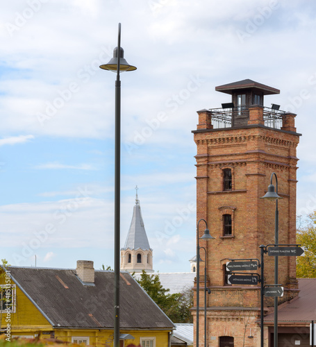 Ukmerge Old Fire Tower. Unique building. Climbing to the top of the tower offers a wonderful panorama. Inside the tower hung a bell that rang in the event of a fire. photo