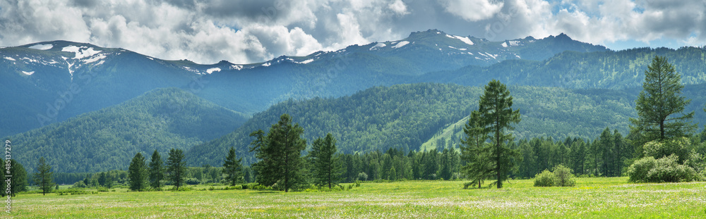 Mountain landscape, cloudy weather, panoramic view