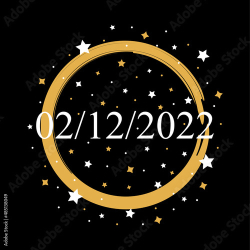 American Date 02/12/2022 Vector On Black Background With Gold and White Stars