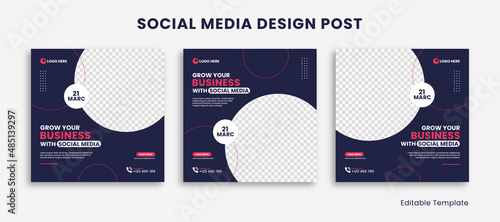Set of Editable Social Media Instagram Post Design Template with Rounded shape and Navy pink color theme. Suitable for Poster, Sale Banner, Ads, Advertisement, Promotion, Business, Company, Corporate