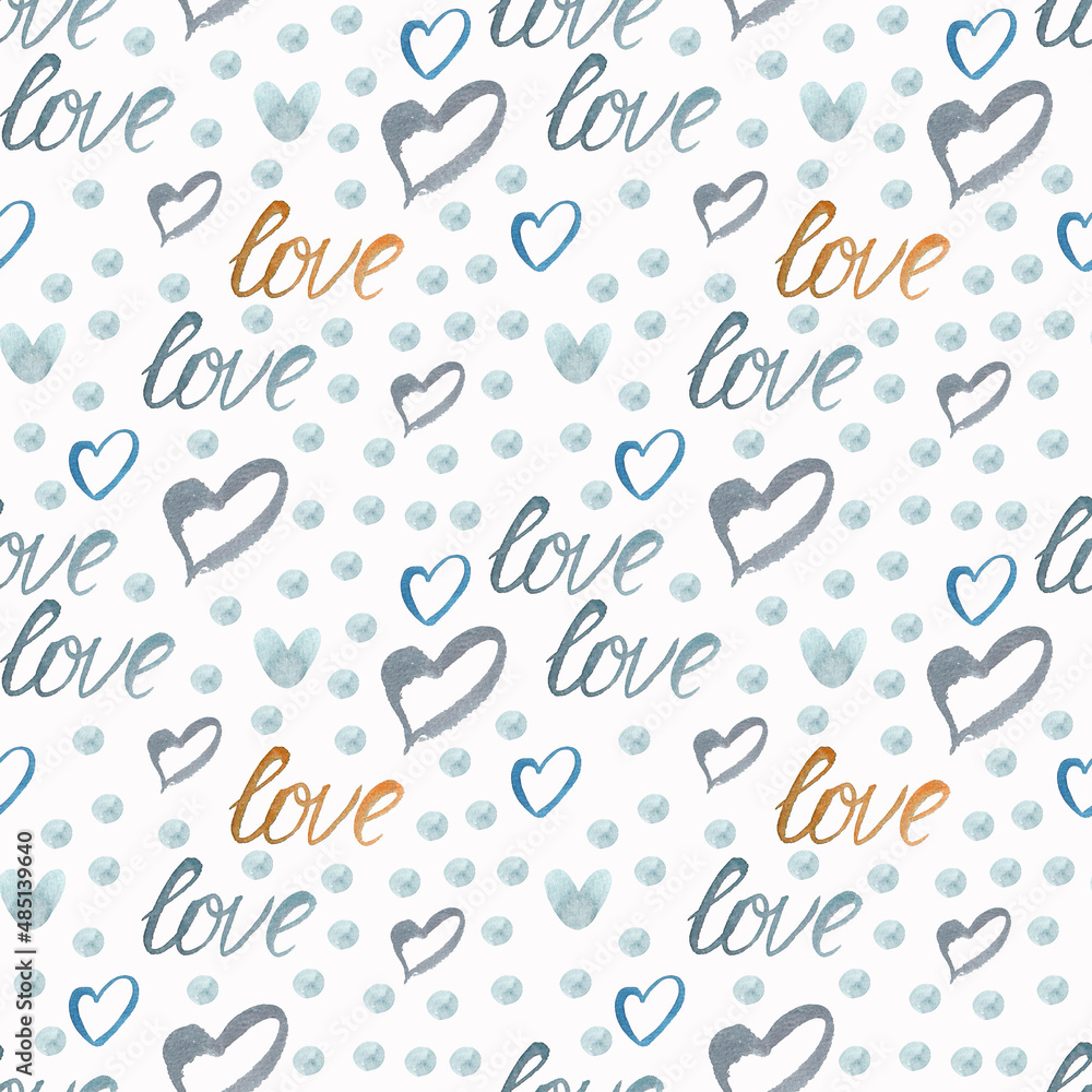 Seamless pattern with watercolor romantic elements. Hand drawn illustration for wrapping paper, textile, decorations. Seamless pattern with watercolor romantic elements. Hand drawn illustration for wrapping paper, textile, decorations.