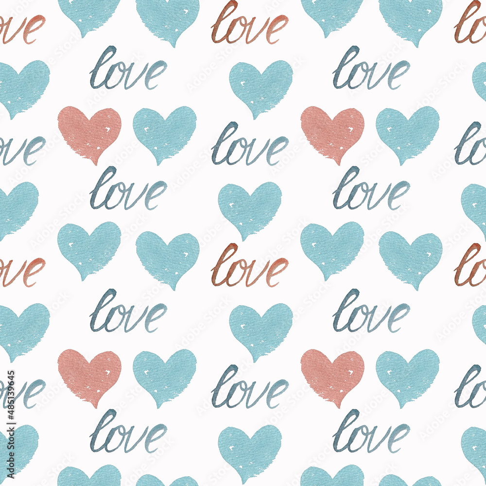 Seamless pattern with watercolor romantic elements. Hand drawn illustration for wrapping paper, textile, decorations. Seamless pattern with watercolor romantic elements. Hand drawn illustration for wrapping paper, textile, decorations.
