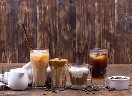 Different trendy cold coffee drink