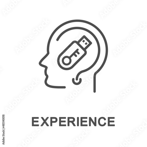 Icon – experience. A flash drive with a key in a question mark is the accumulated knowledge and skills to resolve life situations. The thin contour lines.