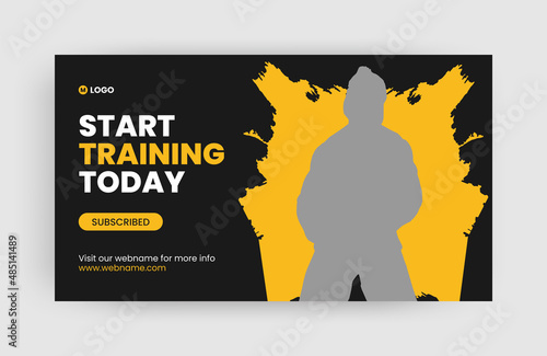 Fitness gym exercise youtube channel thumbnail and web banner template design