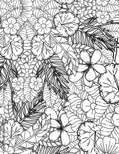 Coloring page for adults with abstract doodle background. Floral Mandala Pattern Coloring Page. 