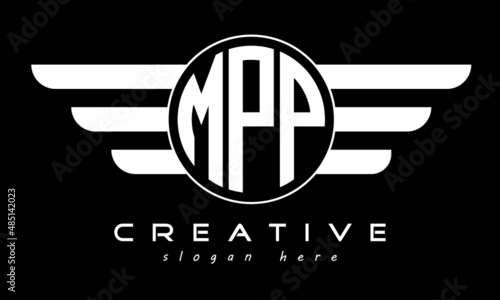 MOO three letter monogram type circle letter logo with wings vector template.