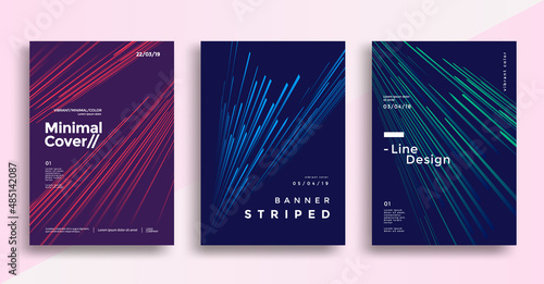 Minimal dynamic covers design with color simple lines. Gradient striped background for poster, flyer. Vector graphics