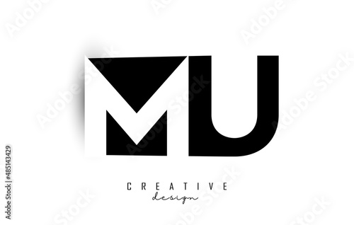 MU letters Logo with negative space design. Letter with geometric typography. Creative Vector Illustration with letters.