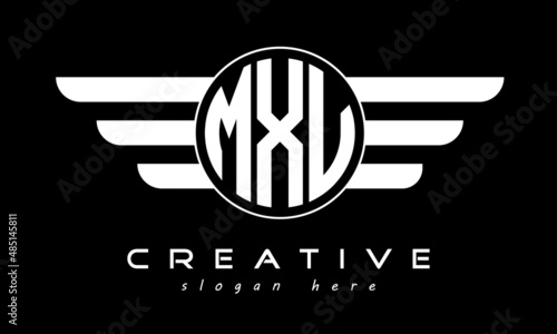 MXV three letter monogram type circle letter logo with wings vector template. photo