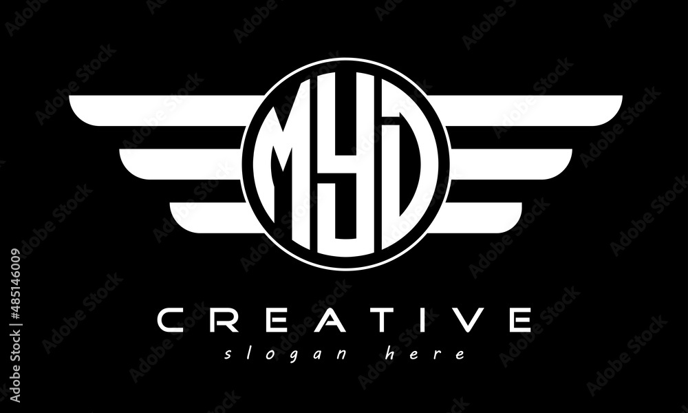 MYD three letter monogram type circle letter logo with wings vector template. - obrazy, fototapety, plakaty 