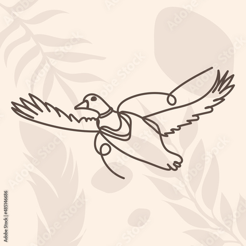 duck flies in one line, contour on an abstract background, vector, isolated