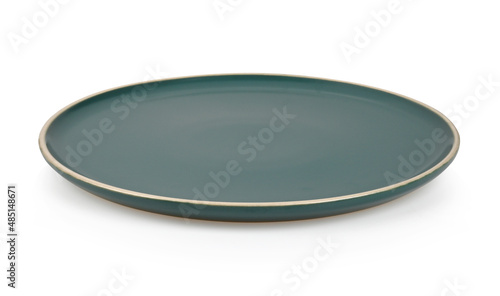 empty green ceramic plate isolated on white background