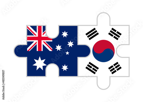 puzzle pieces of australia and south korea flags. vector illustration isolated on white background