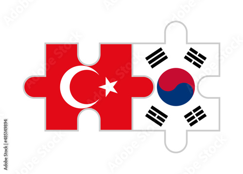 puzzle pieces of turkey and south korea flags. vector illustration isolated on white background