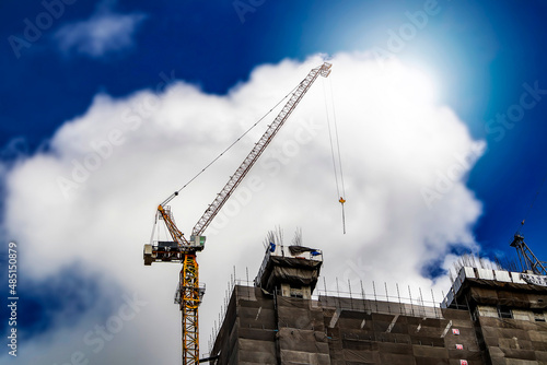 the construction site was built in Thailand country there are so many tower cranes. it is a mabey interruption the nature.