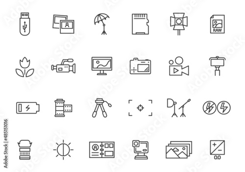 Photography line icon panoramic camera photo side view logo. Photo vector line icon illustration art