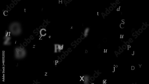 Random alphabet letters random depth of field focus blur loop animation photo