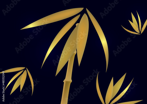 Composition of golden bamboo leaves in design. Vector