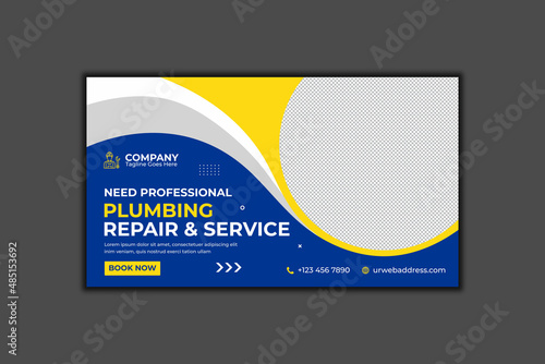 Plumbing Service YouTube Thumbnail Template Design and Web Banner