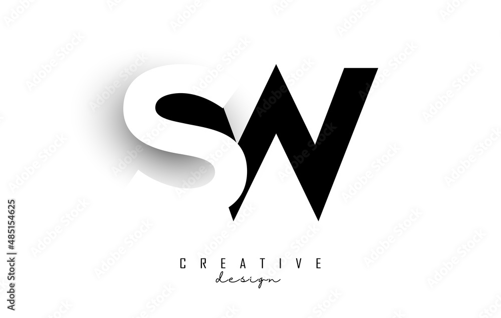 SW letters Logo with negative space design and shadow. Letter with geometric typography. Creative Vector Illustration with letters.