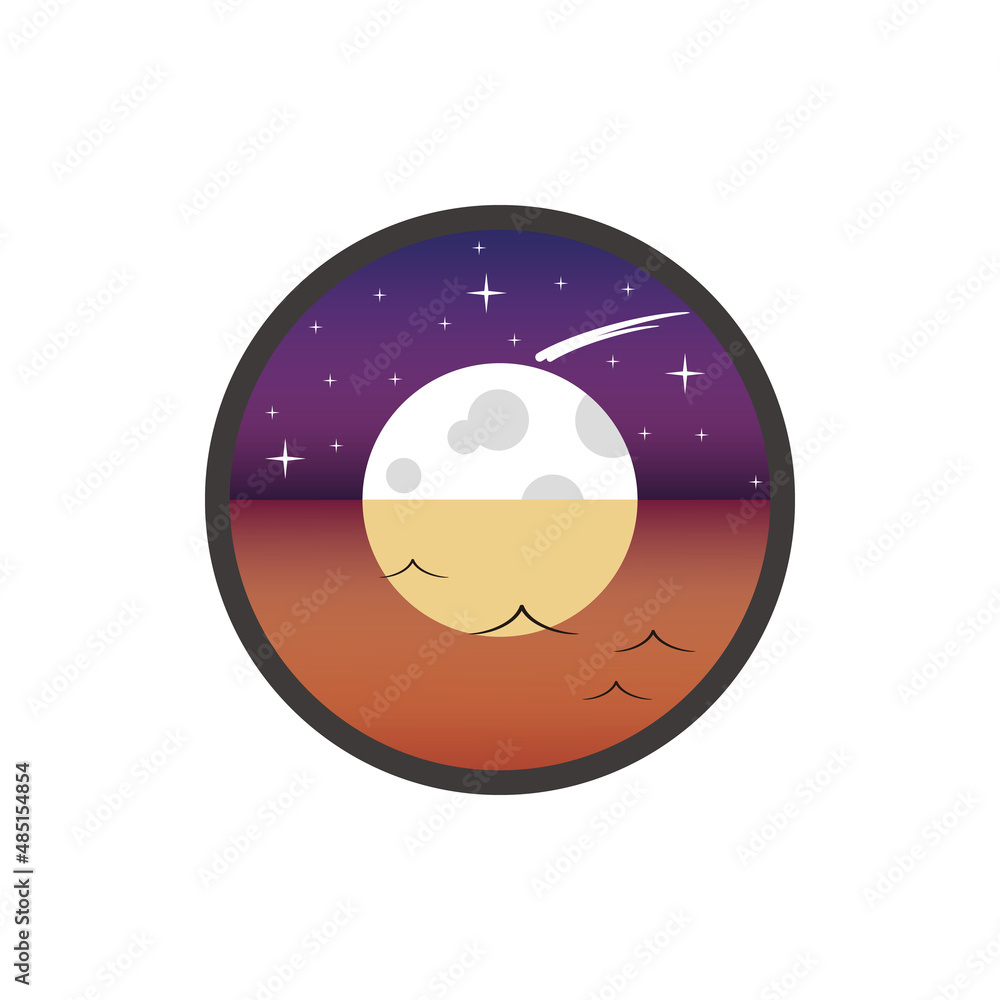 Logo design that depicts the beautiful view at night and morning or evening at the same time